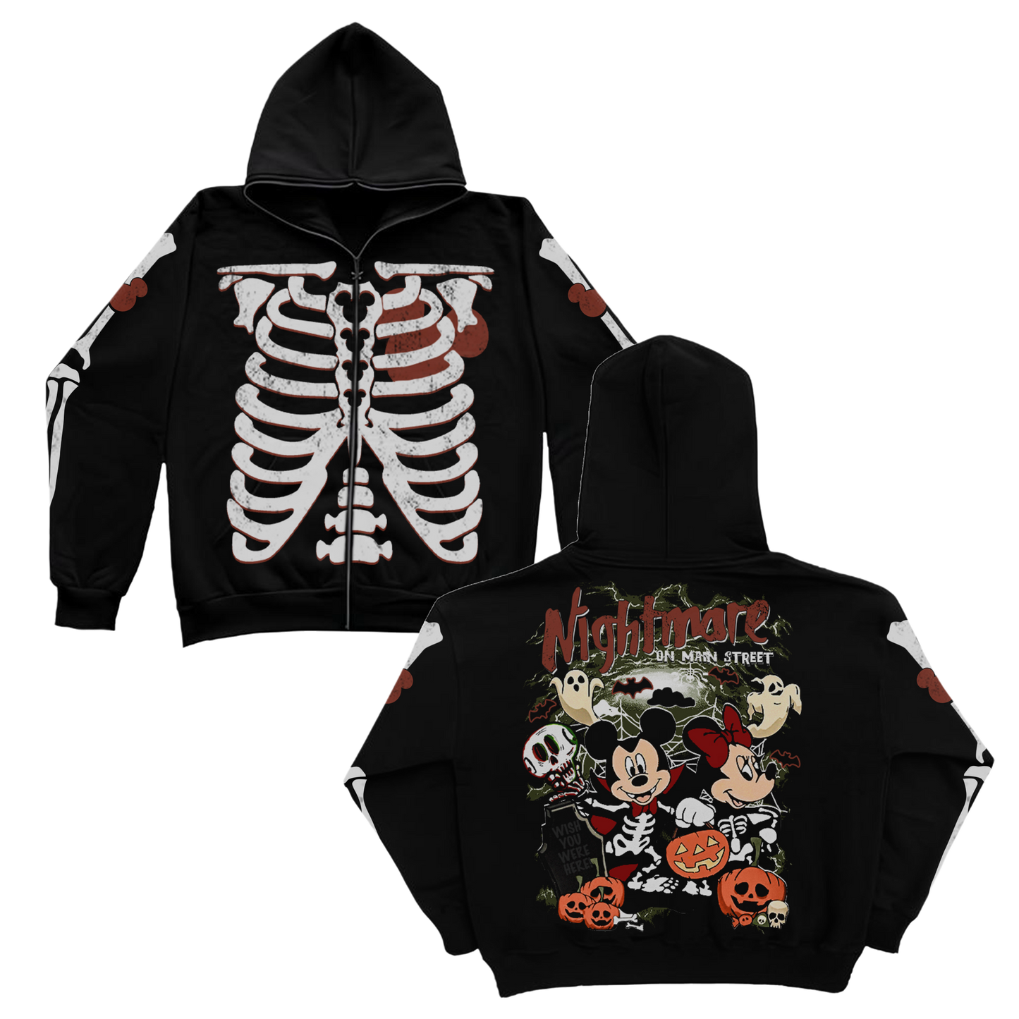Nightmare On Main Street Full Zip Hoodie (Swipe For On Body Pics) 🎃